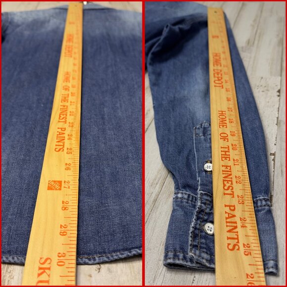 ZARA Denim Shirt 1975 Collection Long Sleeve Button-Down Chest Pockets Size S - Picture 8 of 11